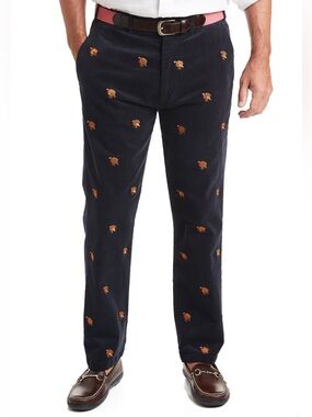 Castaway Nantucket Island Lion Embroidered Navy Blue Corduroy Pants Size 36
